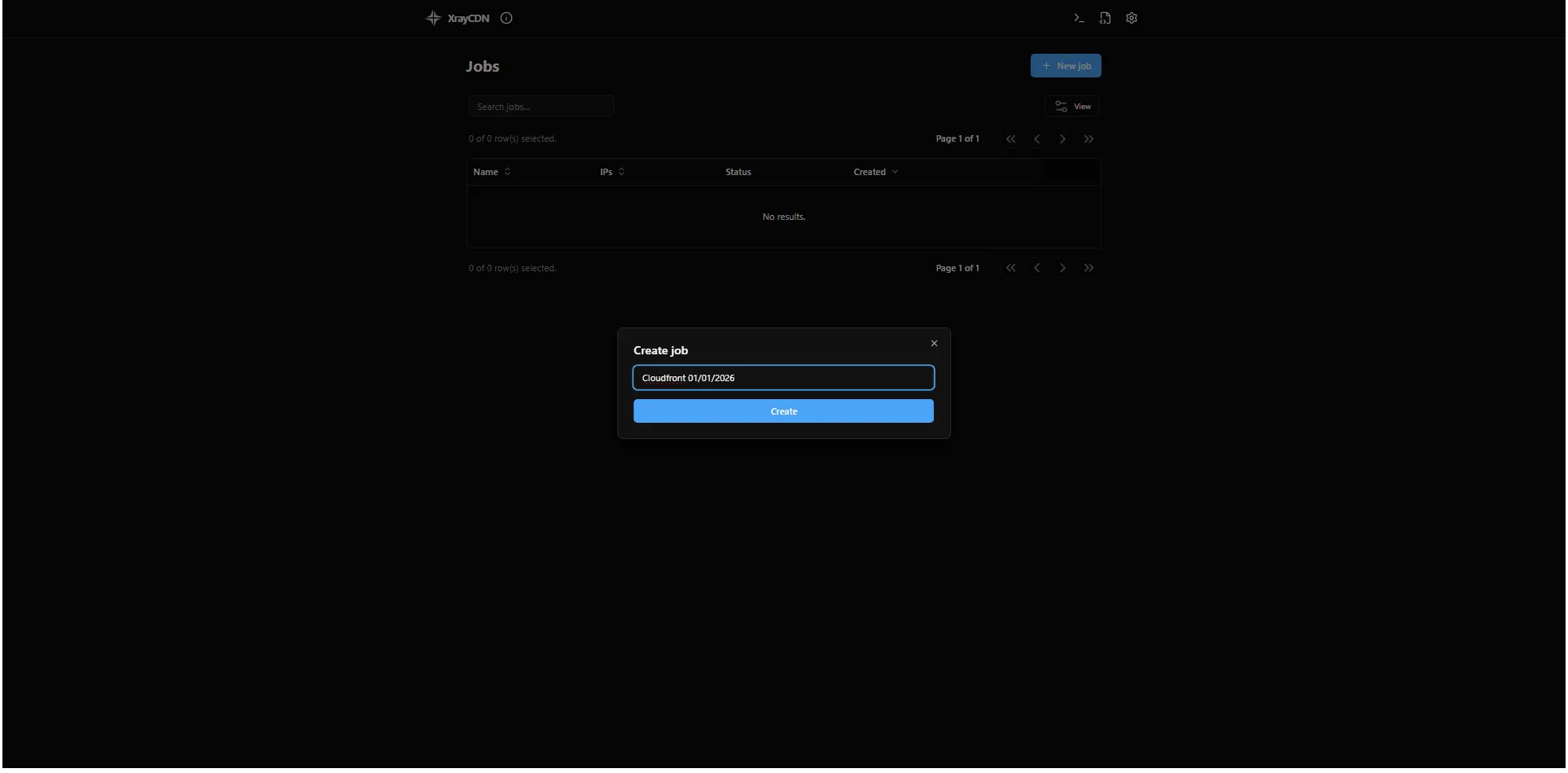 Create job - open dialog